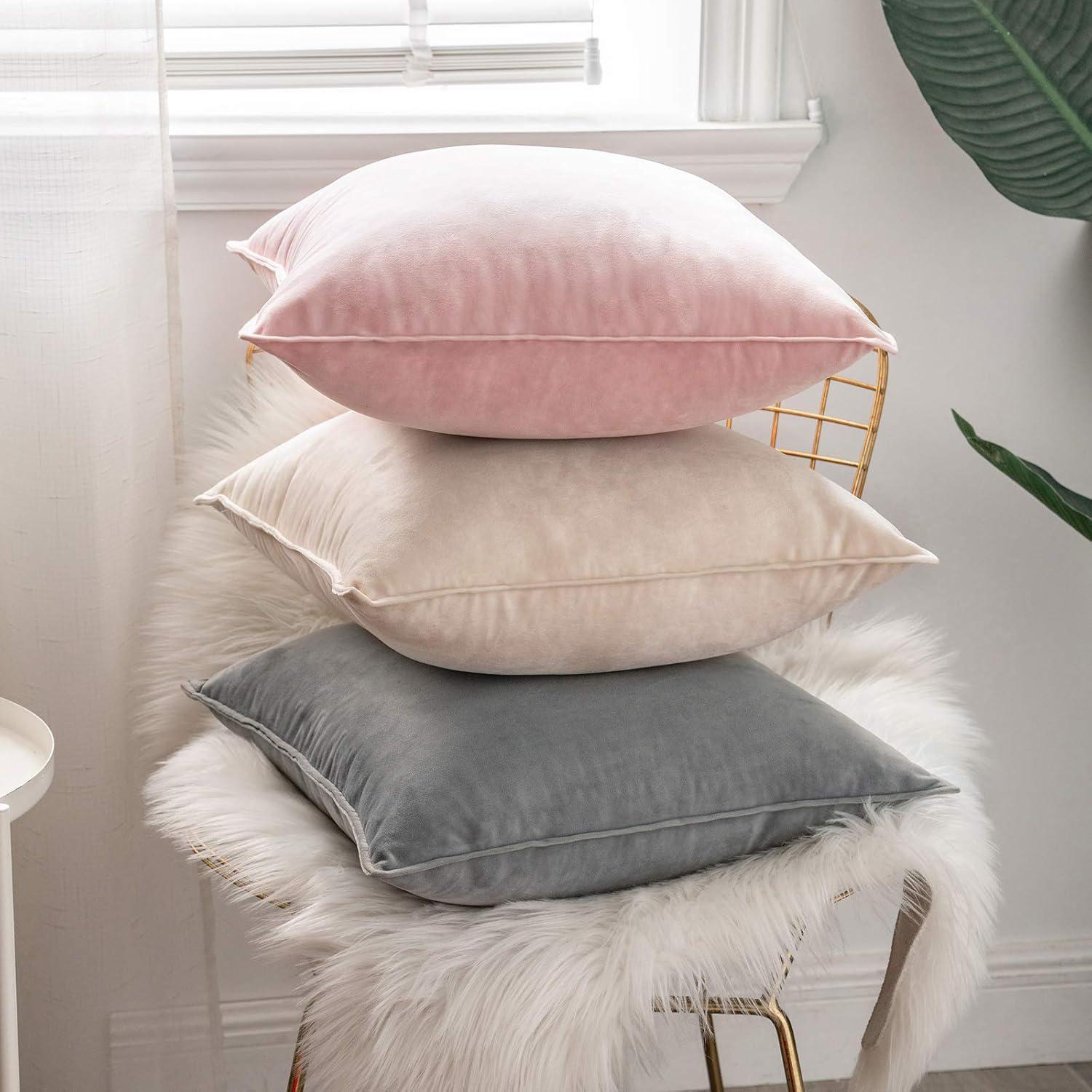 imageMIULEE Pack of 2 Navy Blue Decorative Velvet Throw Pillow Cover Soft Pillow Cover Soild Square Cushion Case for Sofa Bedroom Car 18x 18 Inch 45x 45cmCream White