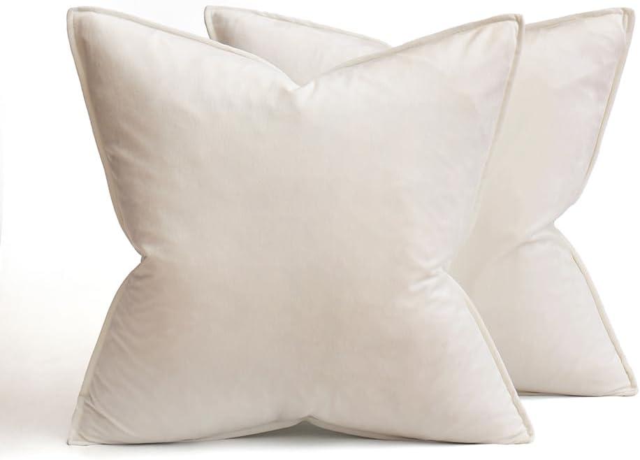 imageMIULEE Pack of 2 Navy Blue Decorative Velvet Throw Pillow Cover Soft Pillow Cover Soild Square Cushion Case for Sofa Bedroom Car 18x 18 Inch 45x 45cmCream White