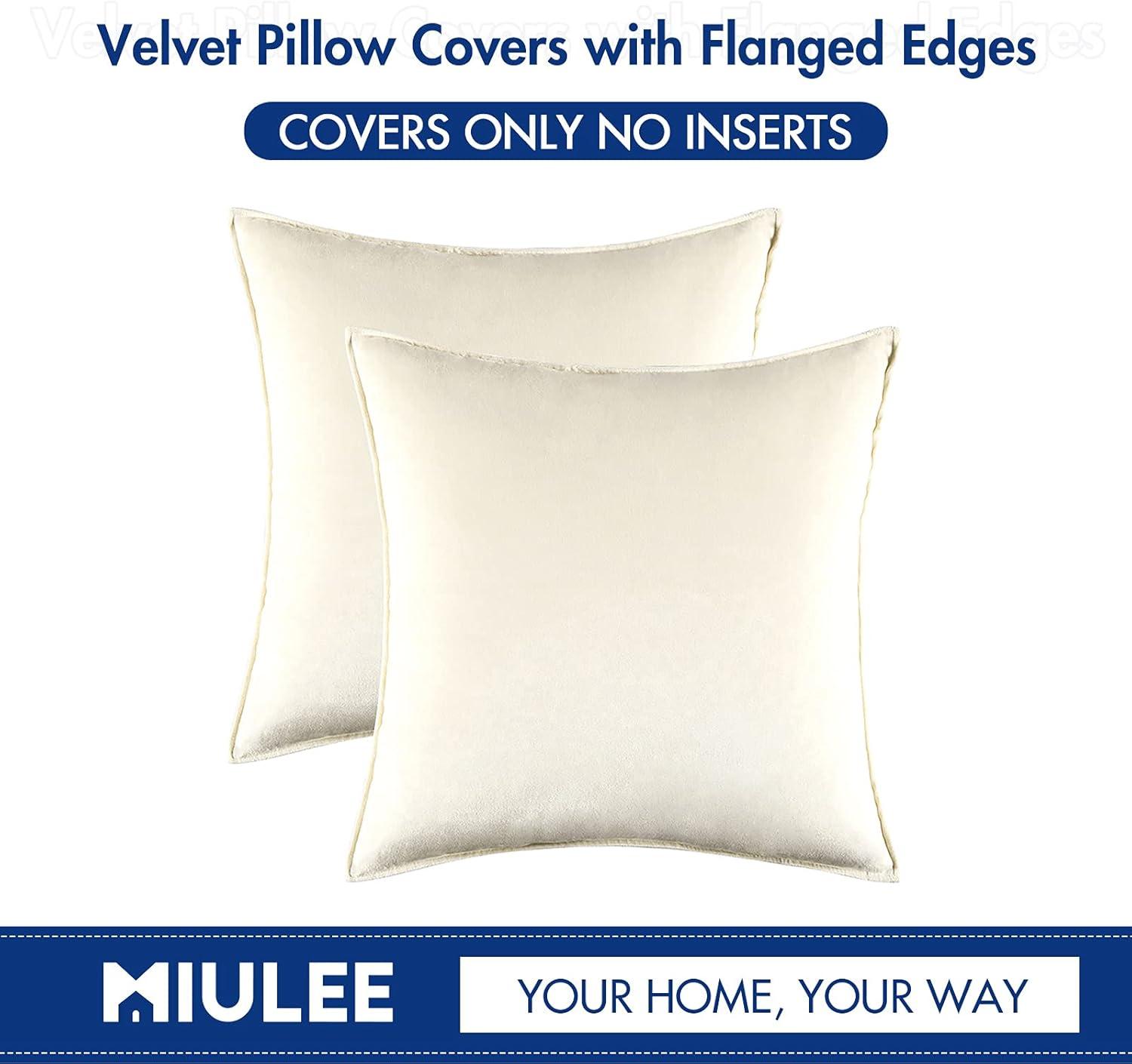 imageMIULEE Pack of 2 Navy Blue Decorative Velvet Throw Pillow Cover Soft Pillow Cover Soild Square Cushion Case for Sofa Bedroom Car 18x 18 Inch 45x 45cmCream White