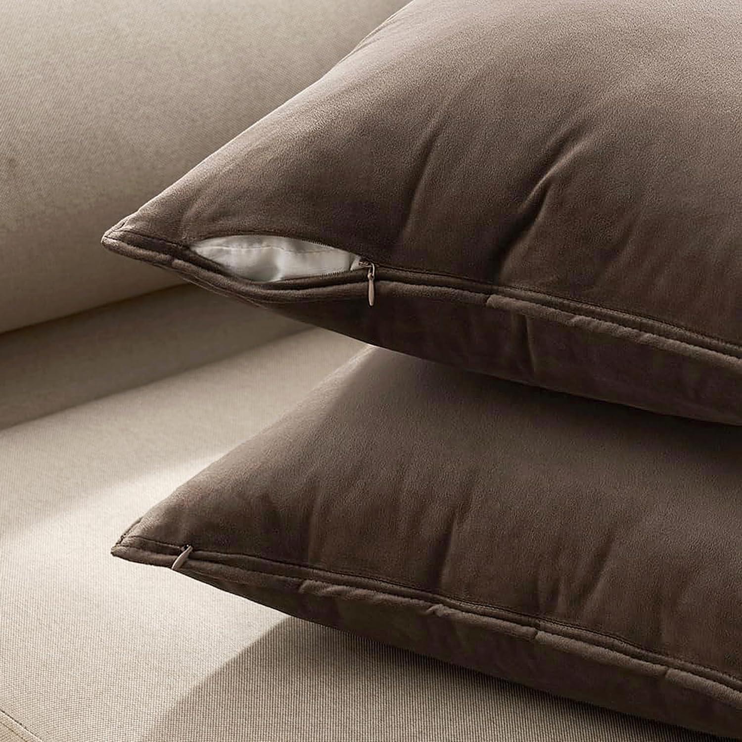imageMIULEE Pack of 2 Navy Blue Decorative Velvet Throw Pillow Cover Soft Pillow Cover Soild Square Cushion Case for Sofa Bedroom Car 18x 18 Inch 45x 45cmDark Coffee