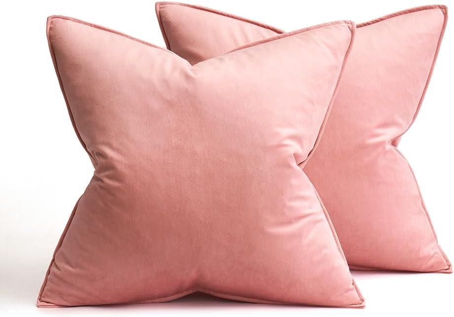 imageMIULEE Pack of 2 Navy Blue Decorative Velvet Throw Pillow Cover Soft Pillow Cover Soild Square Cushion Case for Sofa Bedroom Car 18x 18 Inch 45x 45cmDark Pink