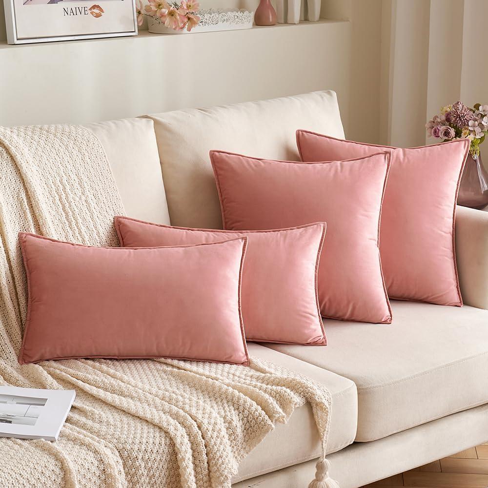 imageMIULEE Pack of 2 Navy Blue Decorative Velvet Throw Pillow Cover Soft Pillow Cover Soild Square Cushion Case for Sofa Bedroom Car 18x 18 Inch 45x 45cmDark Pink