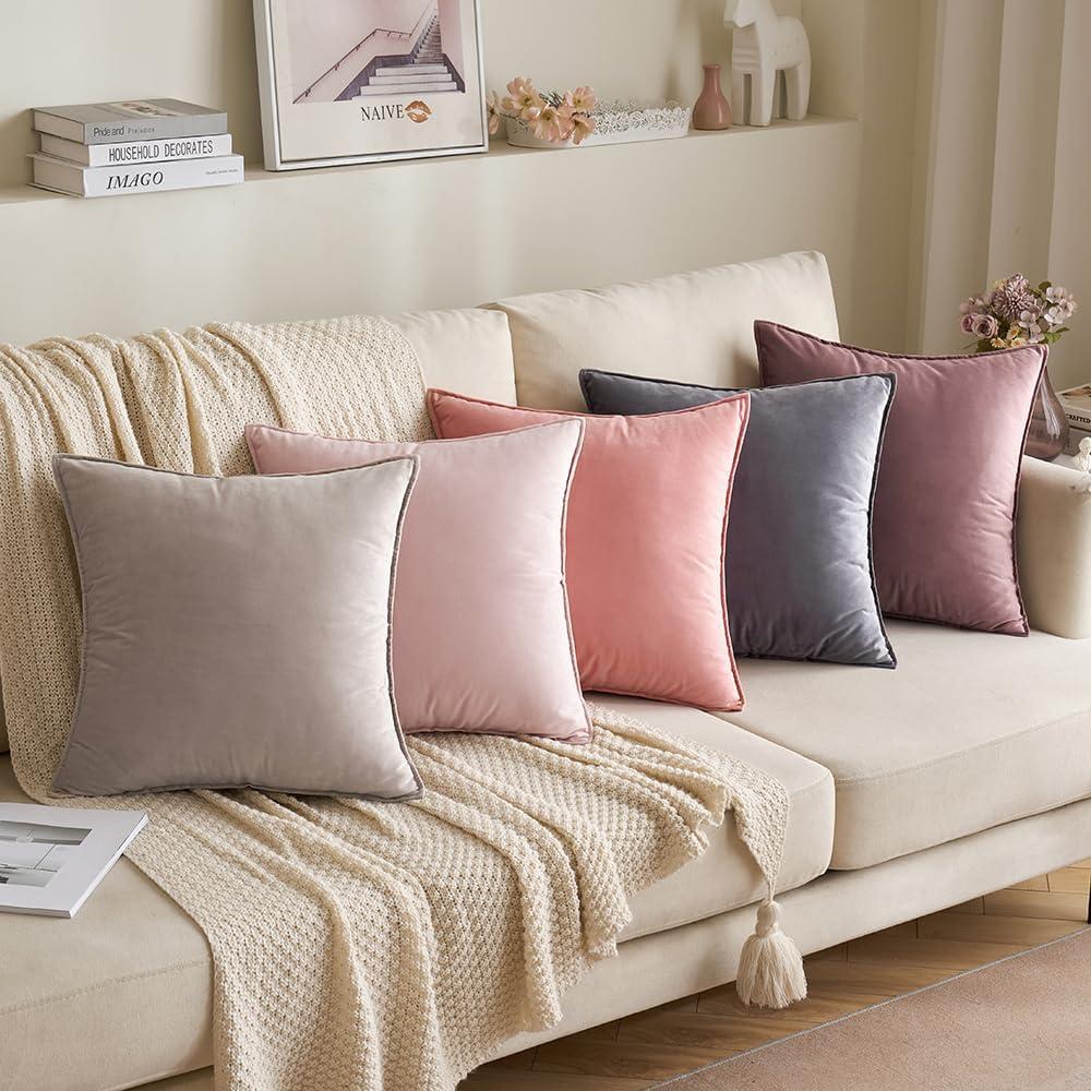 imageMIULEE Pack of 2 Navy Blue Decorative Velvet Throw Pillow Cover Soft Pillow Cover Soild Square Cushion Case for Sofa Bedroom Car 18x 18 Inch 45x 45cmDark Pink
