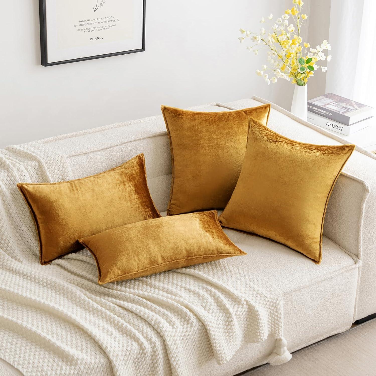 imageMIULEE Pack of 2 Navy Blue Decorative Velvet Throw Pillow Cover Soft Pillow Cover Soild Square Cushion Case for Sofa Bedroom Car 18x 18 Inch 45x 45cmDark Gold