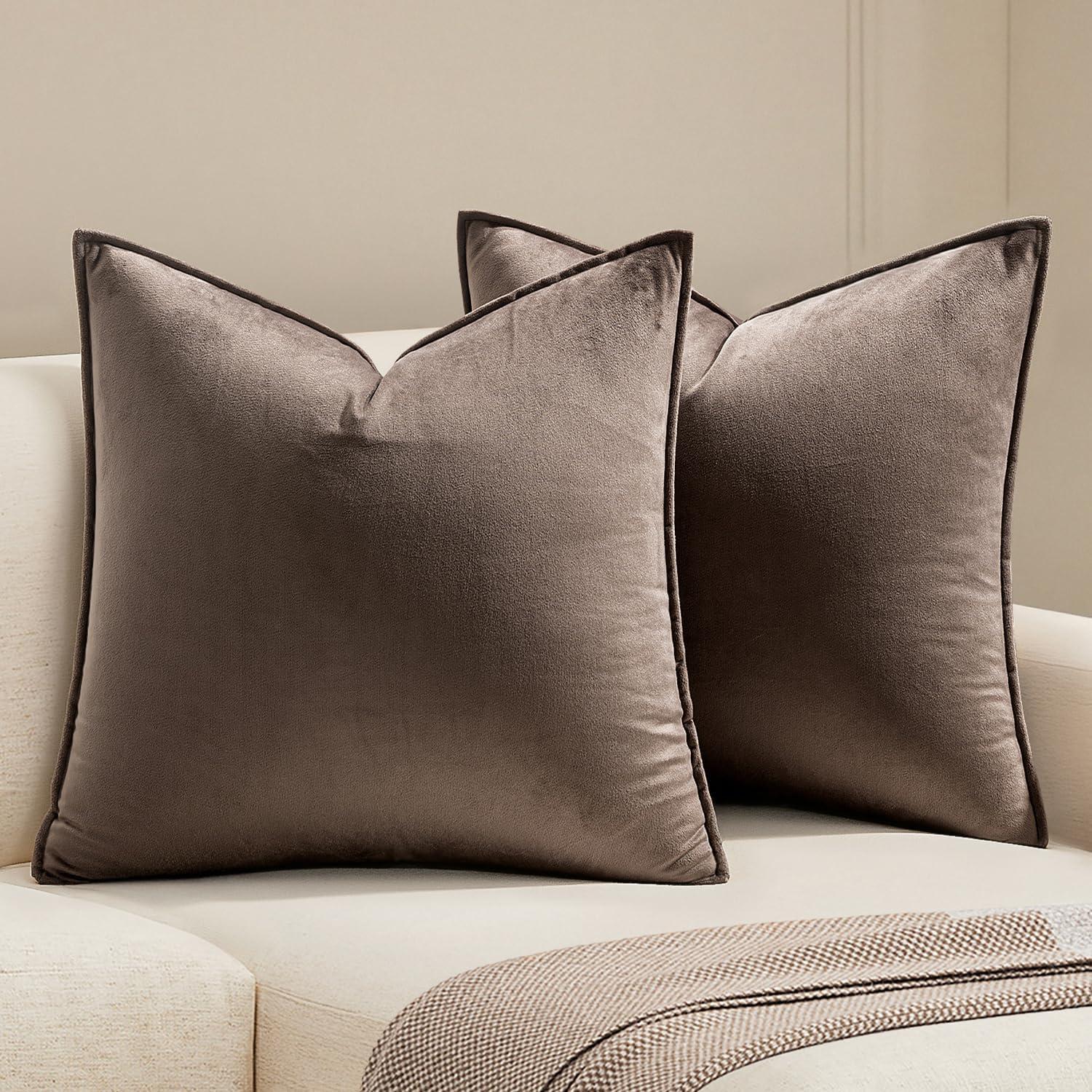 imageMIULEE Pack of 2 Navy Blue Decorative Velvet Throw Pillow Cover Soft Pillow Cover Soild Square Cushion Case for Sofa Bedroom Car 18x 18 Inch 45x 45cmDark Coffee