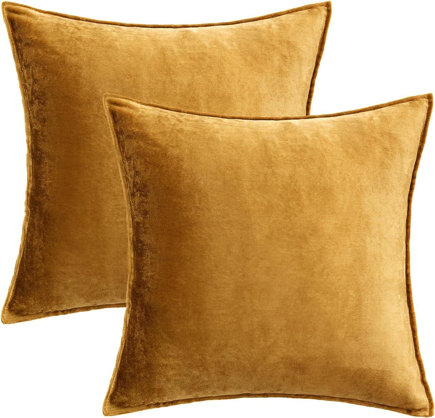 imageMIULEE Pack of 2 Navy Blue Decorative Velvet Throw Pillow Cover Soft Pillow Cover Soild Square Cushion Case for Sofa Bedroom Car 18x 18 Inch 45x 45cmDark Gold