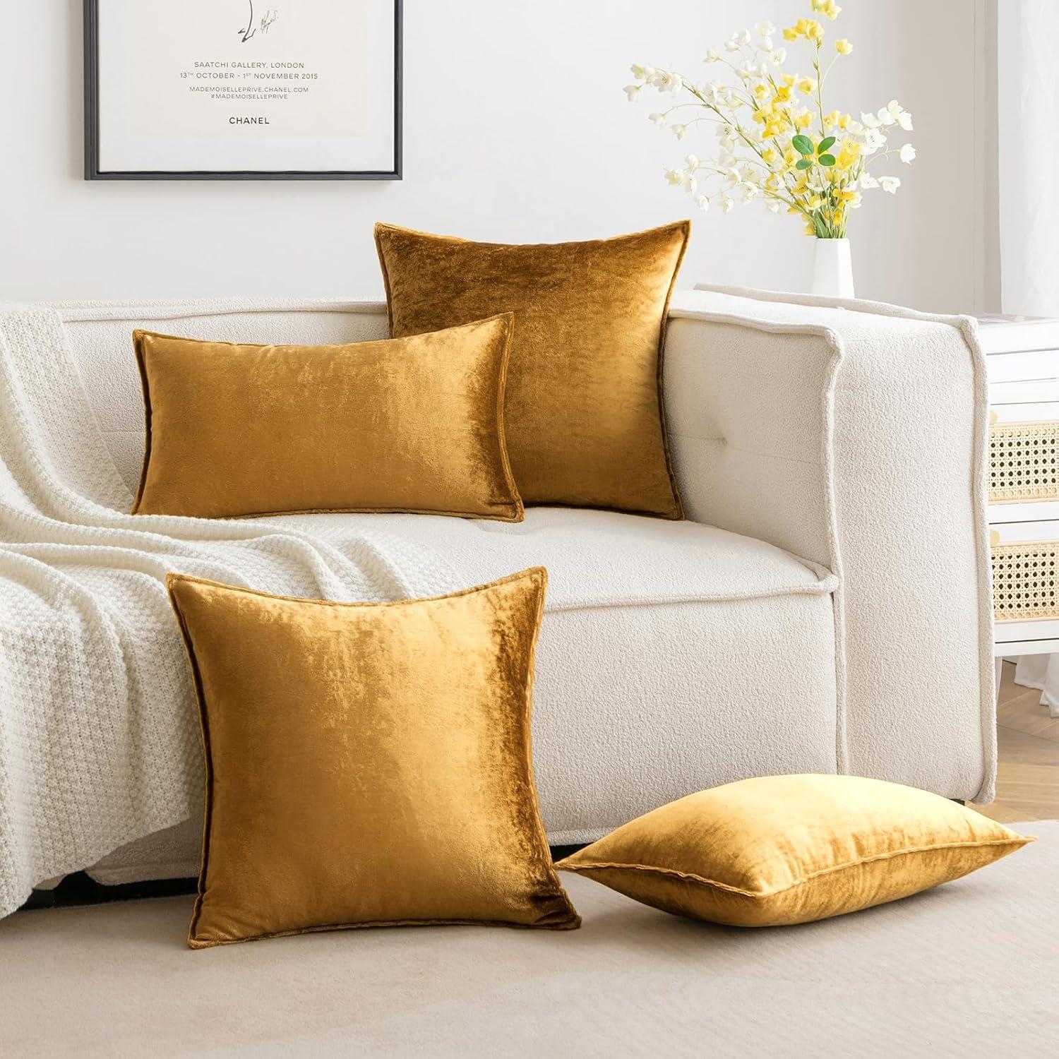 imageMIULEE Pack of 2 Navy Blue Decorative Velvet Throw Pillow Cover Soft Pillow Cover Soild Square Cushion Case for Sofa Bedroom Car 18x 18 Inch 45x 45cmDark Gold