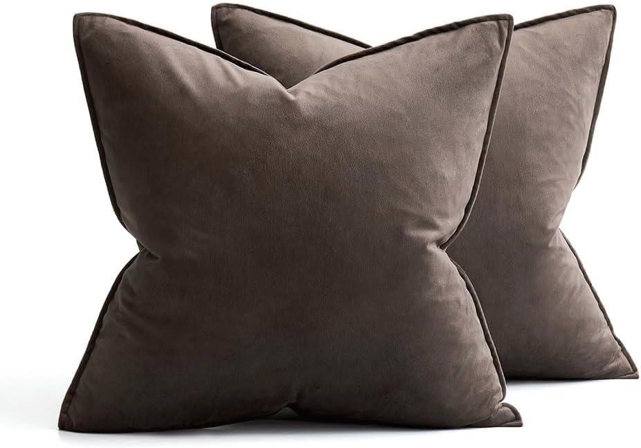 imageMIULEE Pack of 2 Navy Blue Decorative Velvet Throw Pillow Cover Soft Pillow Cover Soild Square Cushion Case for Sofa Bedroom Car 18x 18 Inch 45x 45cmDark Coffee