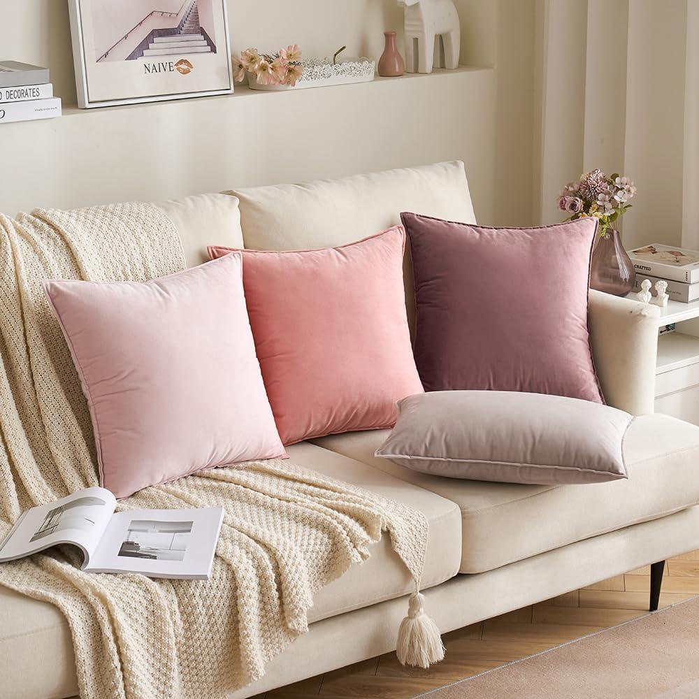 imageMIULEE Pack of 2 Navy Blue Decorative Velvet Throw Pillow Cover Soft Pillow Cover Soild Square Cushion Case for Sofa Bedroom Car 18x 18 Inch 45x 45cmDark Pink