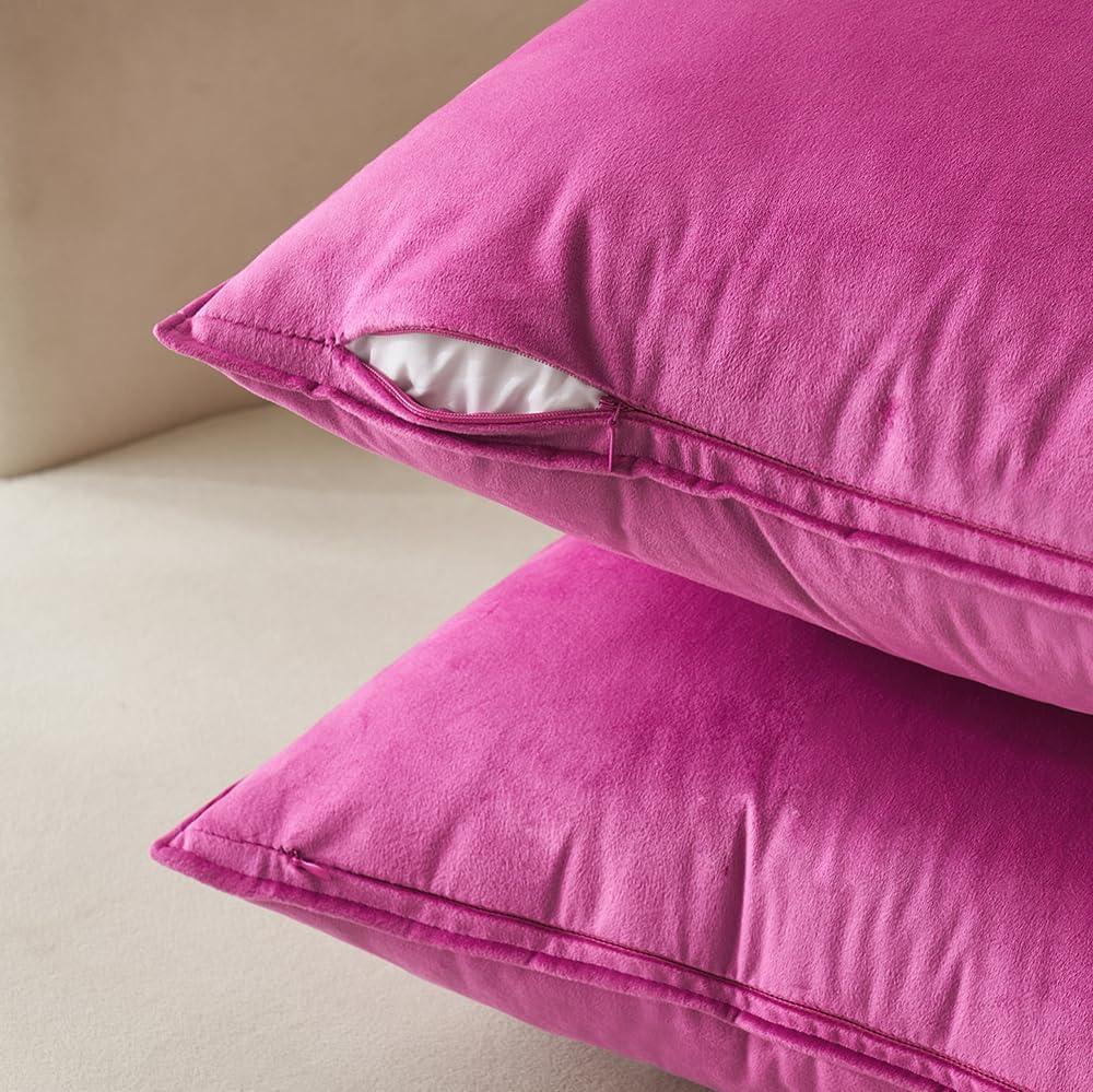 imageMIULEE Pack of 2 Navy Blue Decorative Velvet Throw Pillow Cover Soft Pillow Cover Soild Square Cushion Case for Sofa Bedroom Car 18x 18 Inch 45x 45cmHot Pink