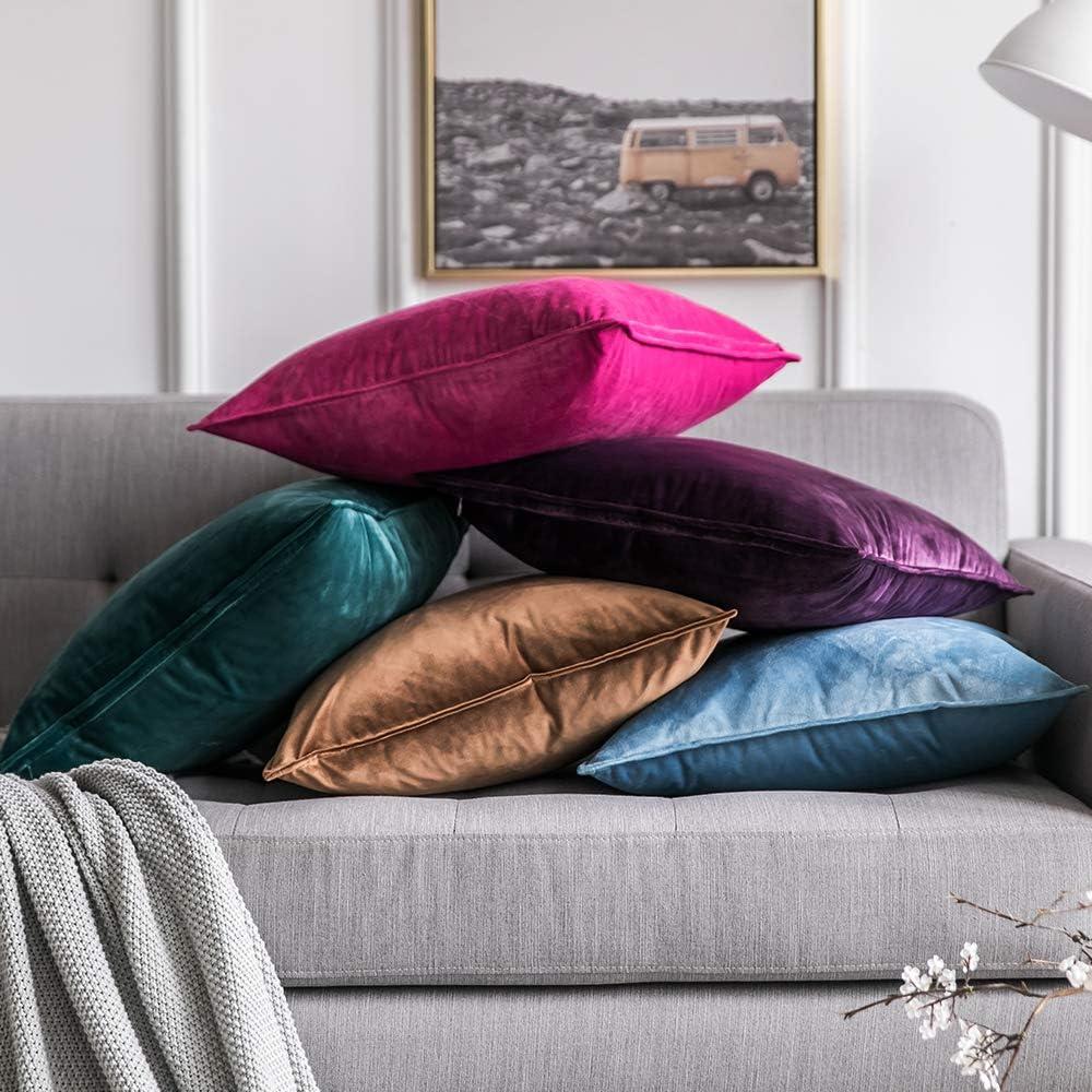 imageMIULEE Pack of 2 Navy Blue Decorative Velvet Throw Pillow Cover Soft Pillow Cover Soild Square Cushion Case for Sofa Bedroom Car 18x 18 Inch 45x 45cmHot Pink