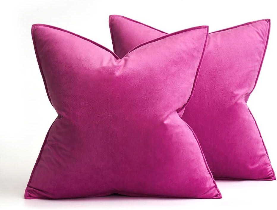 imageMIULEE Pack of 2 Navy Blue Decorative Velvet Throw Pillow Cover Soft Pillow Cover Soild Square Cushion Case for Sofa Bedroom Car 18x 18 Inch 45x 45cmHot Pink