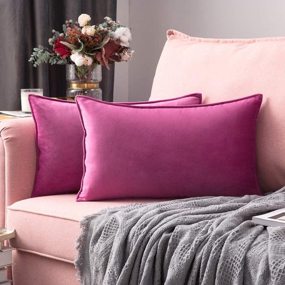 imageMIULEE Pack of 2 Navy Blue Decorative Velvet Throw Pillow Cover Soft Pillow Cover Soild Square Cushion Case for Sofa Bedroom Car 18x 18 Inch 45x 45cmHot Pink