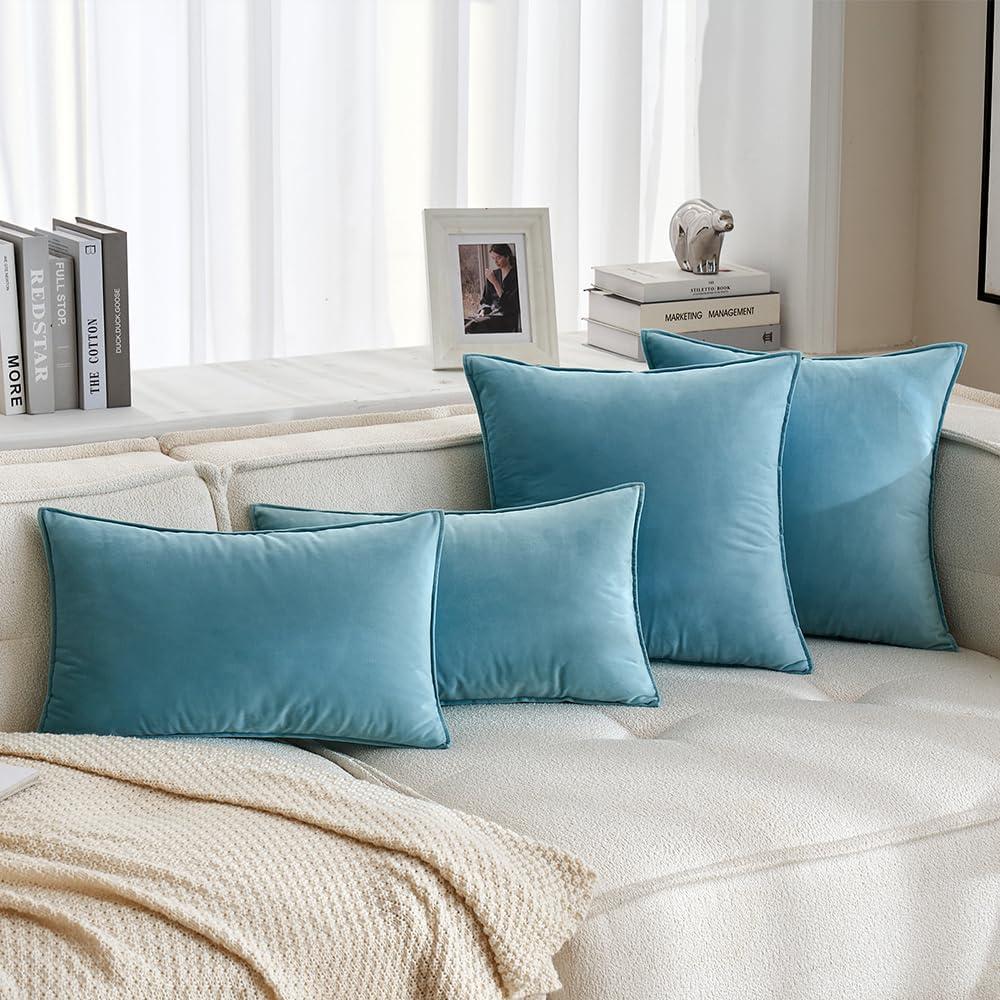 imageMIULEE Pack of 2 Navy Blue Decorative Velvet Throw Pillow Cover Soft Pillow Cover Soild Square Cushion Case for Sofa Bedroom Car 18x 18 Inch 45x 45cmLight Blue