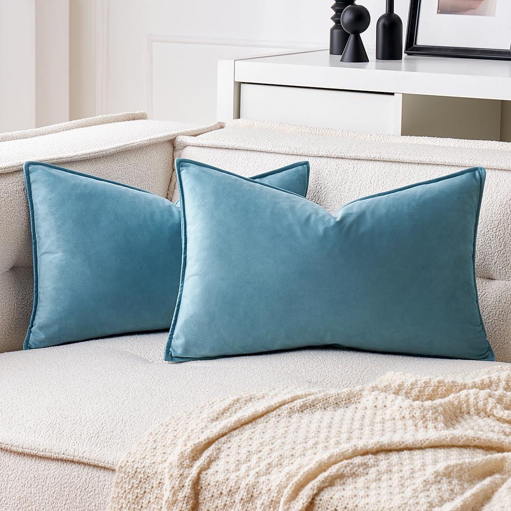 imageMIULEE Pack of 2 Navy Blue Decorative Velvet Throw Pillow Cover Soft Pillow Cover Soild Square Cushion Case for Sofa Bedroom Car 18x 18 Inch 45x 45cmLight Blue