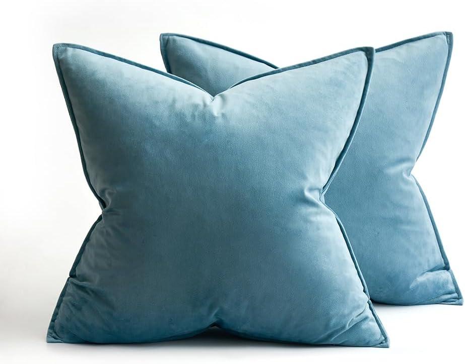 imageMIULEE Pack of 2 Navy Blue Decorative Velvet Throw Pillow Cover Soft Pillow Cover Soild Square Cushion Case for Sofa Bedroom Car 18x 18 Inch 45x 45cmLight Blue