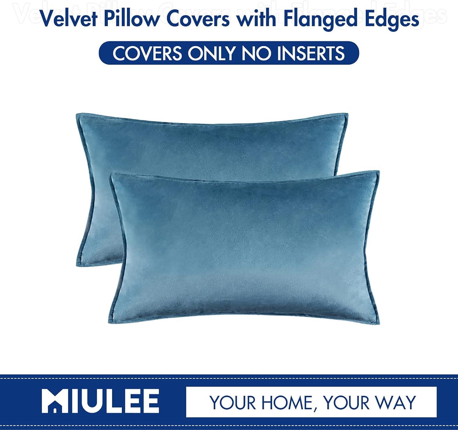 imageMIULEE Pack of 2 Navy Blue Decorative Velvet Throw Pillow Cover Soft Pillow Cover Soild Square Cushion Case for Sofa Bedroom Car 18x 18 Inch 45x 45cmLight Blue