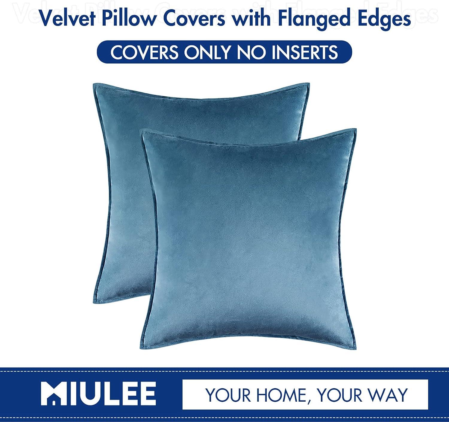 imageMIULEE Pack of 2 Navy Blue Decorative Velvet Throw Pillow Cover Soft Pillow Cover Soild Square Cushion Case for Sofa Bedroom Car 18x 18 Inch 45x 45cmLight Blue