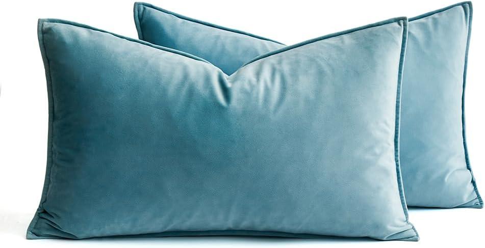 imageMIULEE Pack of 2 Navy Blue Decorative Velvet Throw Pillow Cover Soft Pillow Cover Soild Square Cushion Case for Sofa Bedroom Car 18x 18 Inch 45x 45cmLight Blue