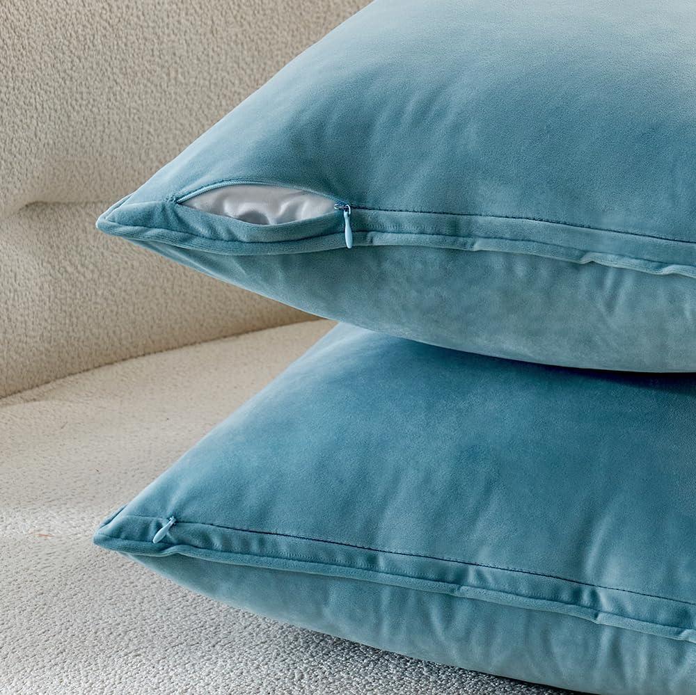 imageMIULEE Pack of 2 Navy Blue Decorative Velvet Throw Pillow Cover Soft Pillow Cover Soild Square Cushion Case for Sofa Bedroom Car 18x 18 Inch 45x 45cmLight Blue
