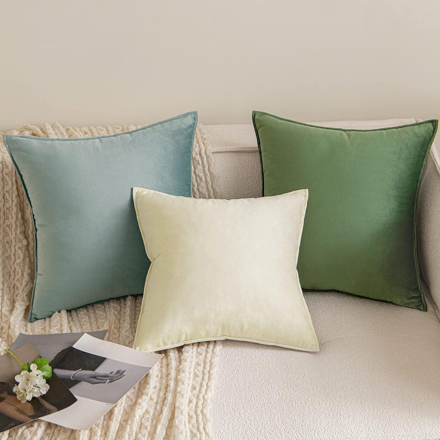 imageMIULEE Pack of 2 Navy Blue Decorative Velvet Throw Pillow Cover Soft Pillow Cover Soild Square Cushion Case for Sofa Bedroom Car 18x 18 Inch 45x 45cmMoss Green