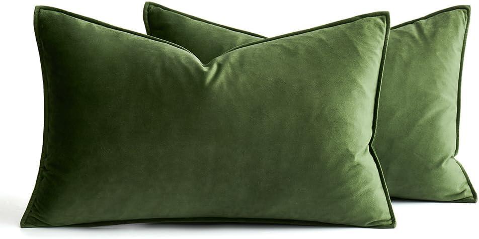 imageMIULEE Pack of 2 Navy Blue Decorative Velvet Throw Pillow Cover Soft Pillow Cover Soild Square Cushion Case for Sofa Bedroom Car 18x 18 Inch 45x 45cmMoss Green