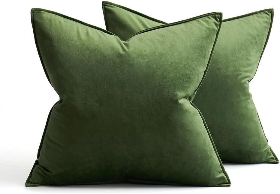 imageMIULEE Pack of 2 Navy Blue Decorative Velvet Throw Pillow Cover Soft Pillow Cover Soild Square Cushion Case for Sofa Bedroom Car 18x 18 Inch 45x 45cmMoss Green