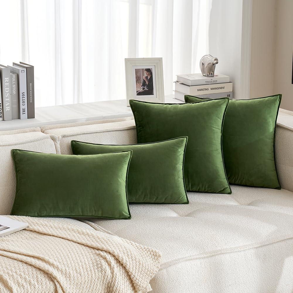 imageMIULEE Pack of 2 Navy Blue Decorative Velvet Throw Pillow Cover Soft Pillow Cover Soild Square Cushion Case for Sofa Bedroom Car 18x 18 Inch 45x 45cmMoss Green