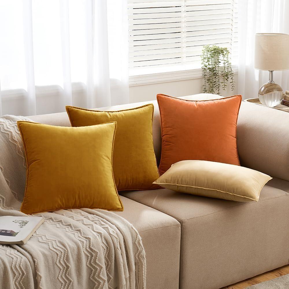 imageMIULEE Pack of 2 Navy Blue Decorative Velvet Throw Pillow Cover Soft Pillow Cover Soild Square Cushion Case for Sofa Bedroom Car 18x 18 Inch 45x 45cmMustard Yellow