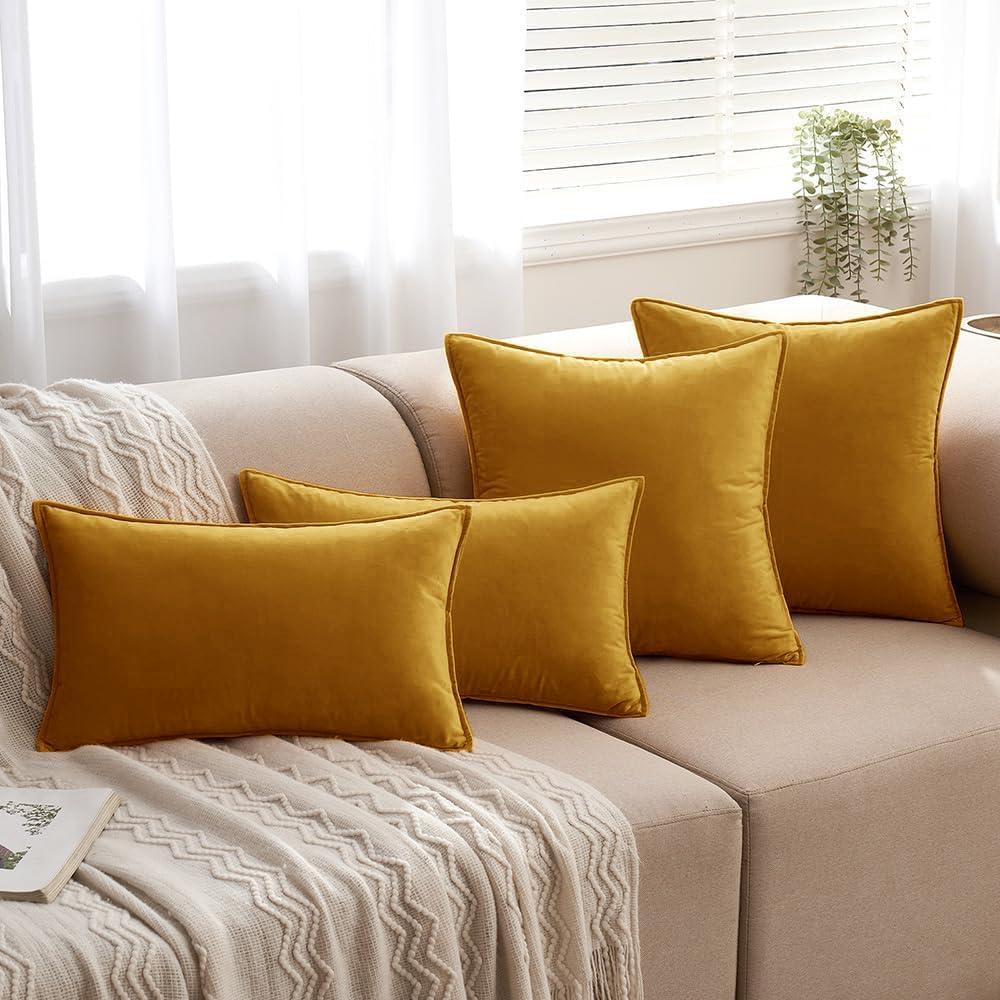 imageMIULEE Pack of 2 Navy Blue Decorative Velvet Throw Pillow Cover Soft Pillow Cover Soild Square Cushion Case for Sofa Bedroom Car 18x 18 Inch 45x 45cmMustard Yellow