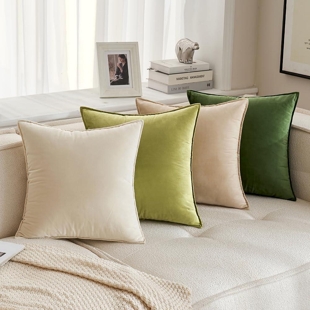 imageMIULEE Pack of 2 Navy Blue Decorative Velvet Throw Pillow Cover Soft Pillow Cover Soild Square Cushion Case for Sofa Bedroom Car 18x 18 Inch 45x 45cmMoss Green