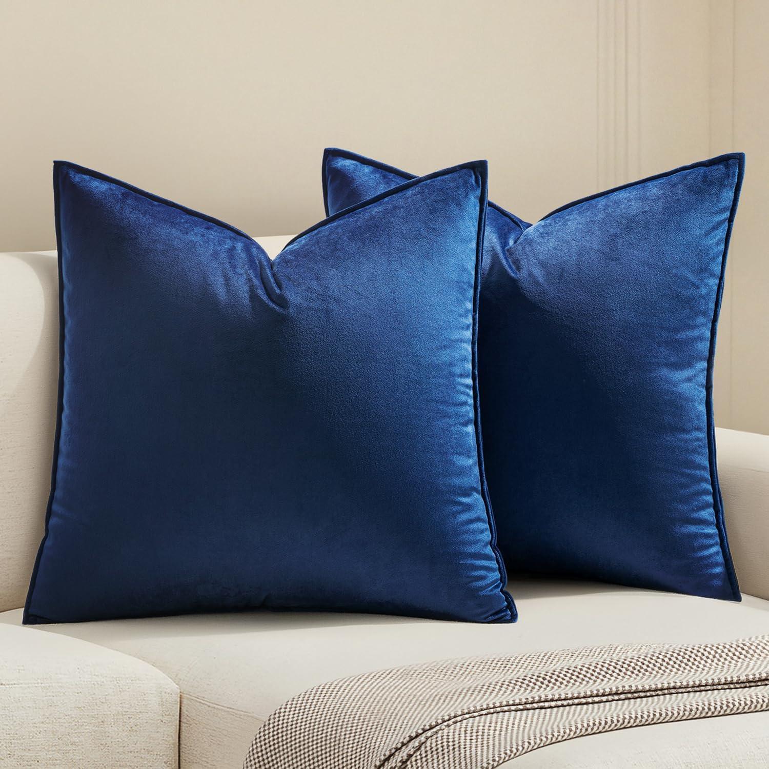 imageMIULEE Pack of 2 Navy Blue Decorative Velvet Throw Pillow Cover Soft Pillow Cover Soild Square Cushion Case for Sofa Bedroom Car 18x 18 Inch 45x 45cmNavy Blue
