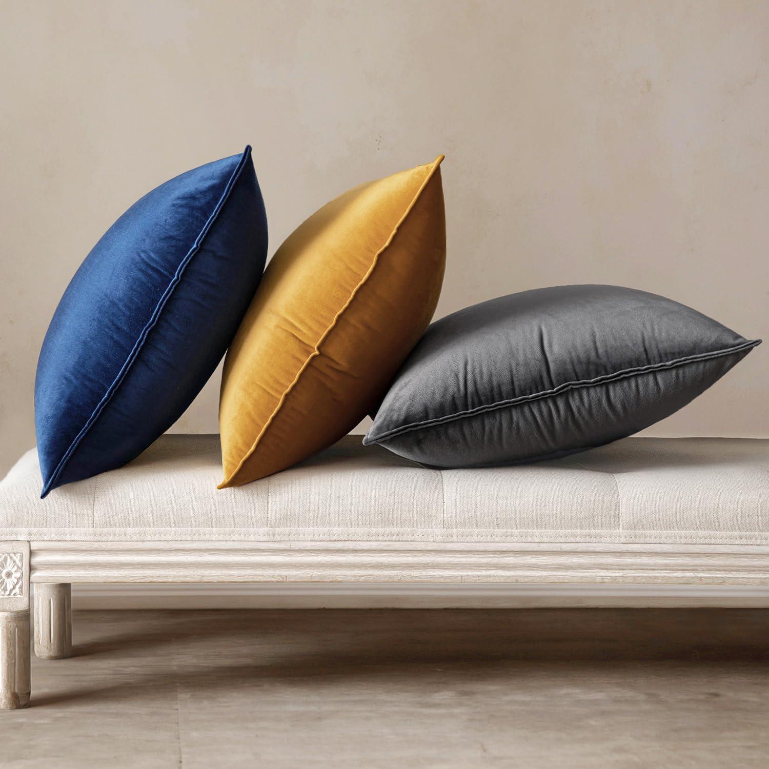 imageMIULEE Pack of 2 Navy Blue Decorative Velvet Throw Pillow Cover Soft Pillow Cover Soild Square Cushion Case for Sofa Bedroom Car 18x 18 Inch 45x 45cmNavy Blue