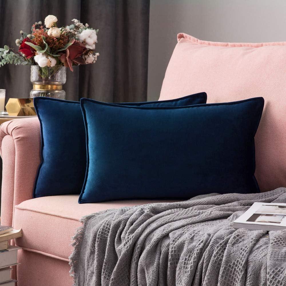 imageMIULEE Pack of 2 Navy Blue Decorative Velvet Throw Pillow Cover Soft Pillow Cover Soild Square Cushion Case for Sofa Bedroom Car 18x 18 Inch 45x 45cmNavy Blue