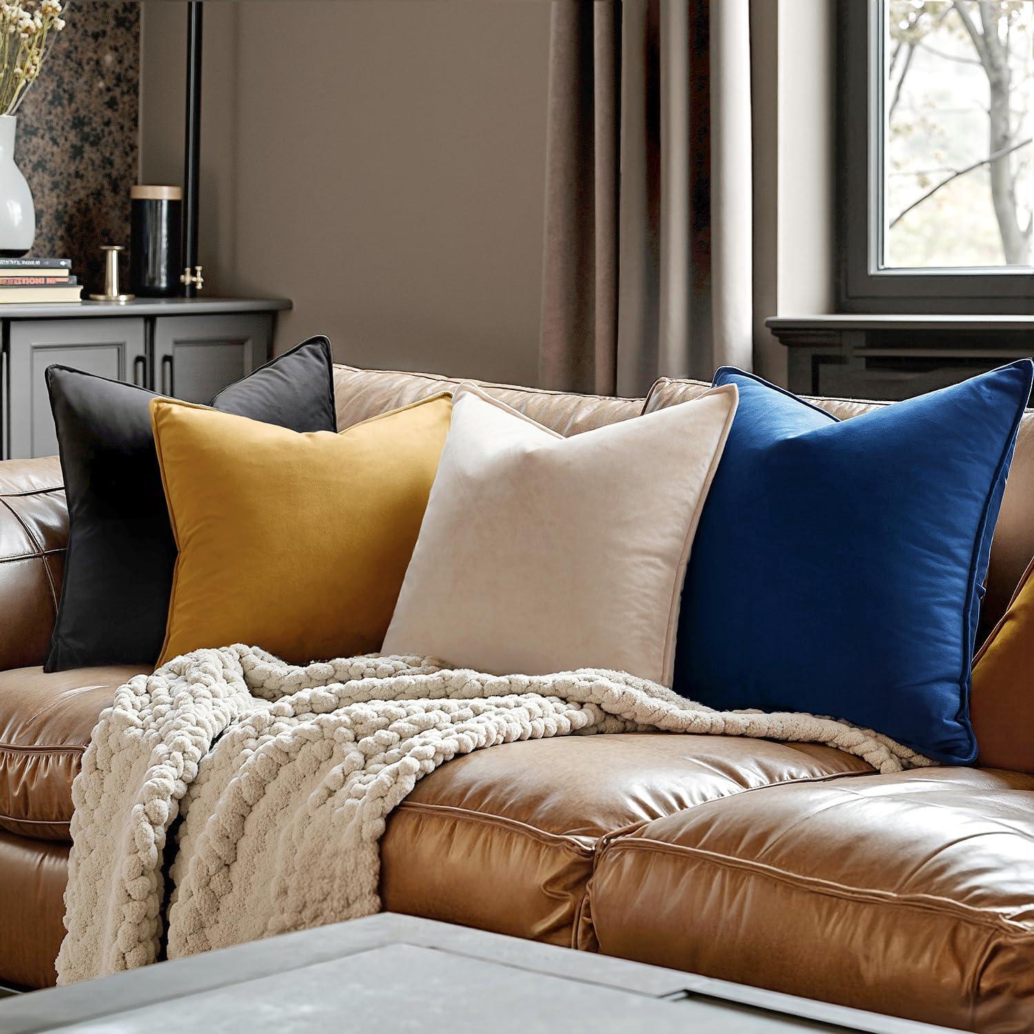 imageMIULEE Pack of 2 Navy Blue Decorative Velvet Throw Pillow Cover Soft Pillow Cover Soild Square Cushion Case for Sofa Bedroom Car 18x 18 Inch 45x 45cmNavy Blue
