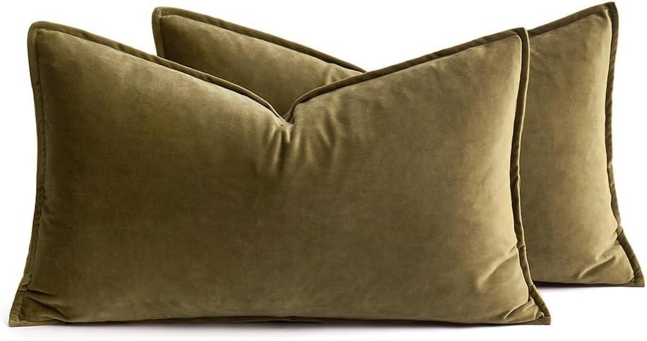 imageMIULEE Pack of 2 Navy Blue Decorative Velvet Throw Pillow Cover Soft Pillow Cover Soild Square Cushion Case for Sofa Bedroom Car 18x 18 Inch 45x 45cmOlive Green