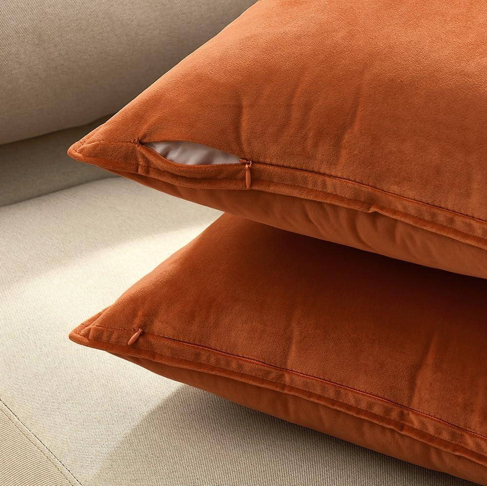 imageMIULEE Pack of 2 Navy Blue Decorative Velvet Throw Pillow Cover Soft Pillow Cover Soild Square Cushion Case for Sofa Bedroom Car 18x 18 Inch 45x 45cmOrange