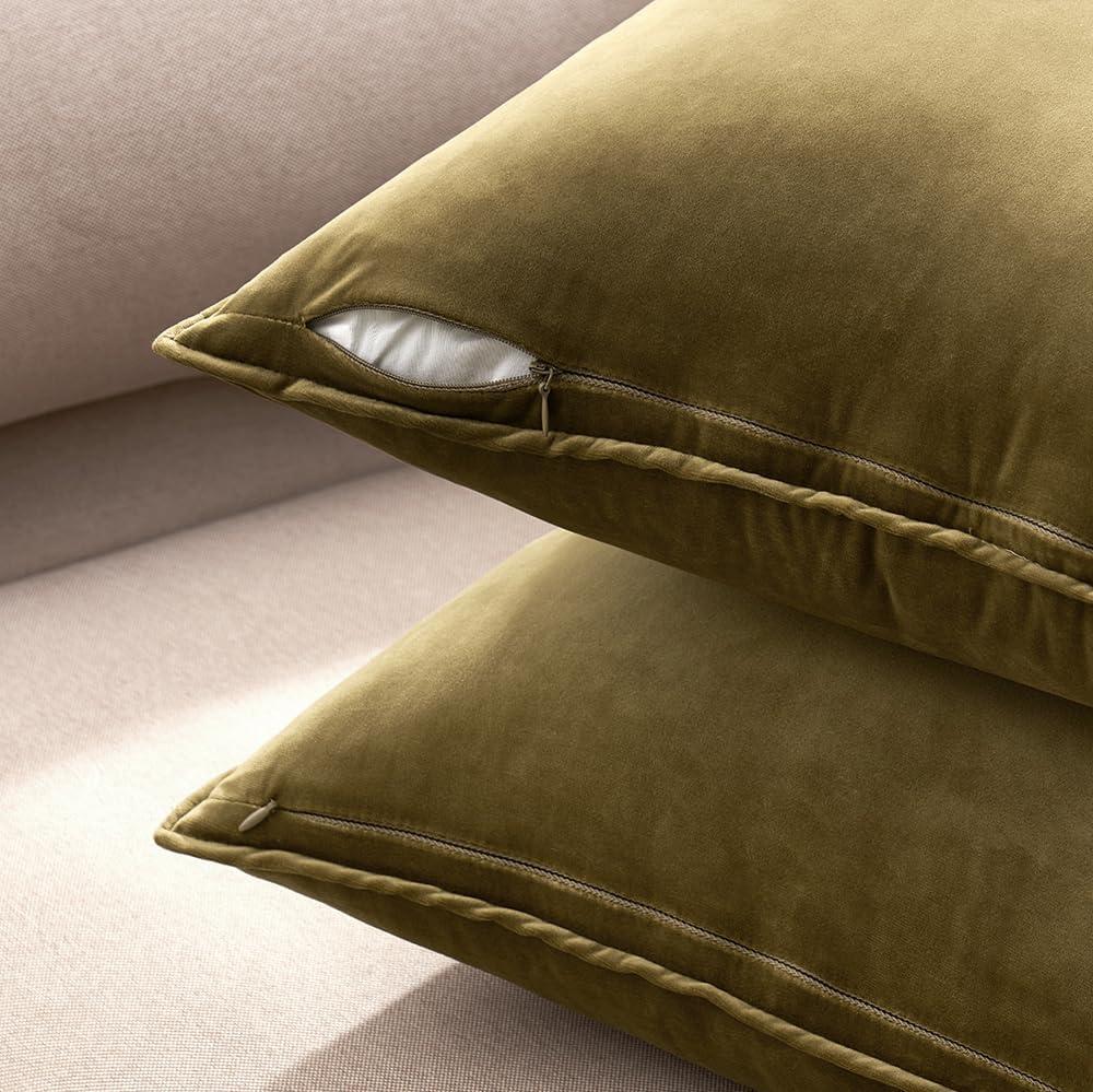 imageMIULEE Pack of 2 Navy Blue Decorative Velvet Throw Pillow Cover Soft Pillow Cover Soild Square Cushion Case for Sofa Bedroom Car 18x 18 Inch 45x 45cmOlive Green