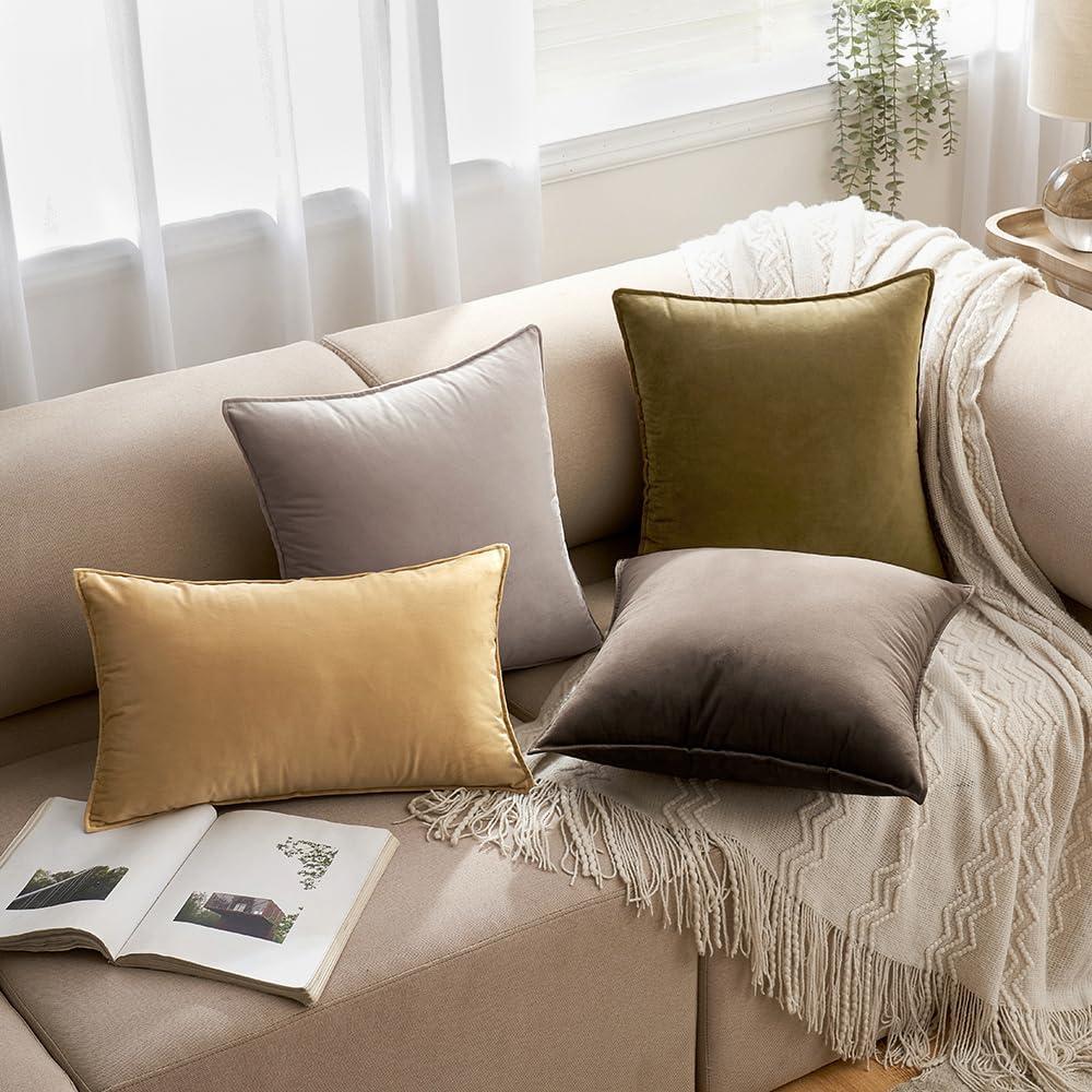 imageMIULEE Pack of 2 Navy Blue Decorative Velvet Throw Pillow Cover Soft Pillow Cover Soild Square Cushion Case for Sofa Bedroom Car 18x 18 Inch 45x 45cmOlive Green