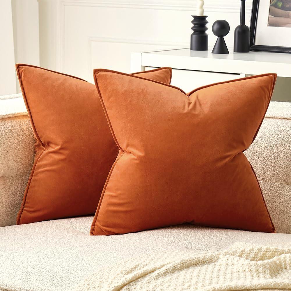 imageMIULEE Pack of 2 Navy Blue Decorative Velvet Throw Pillow Cover Soft Pillow Cover Soild Square Cushion Case for Sofa Bedroom Car 18x 18 Inch 45x 45cmOrange