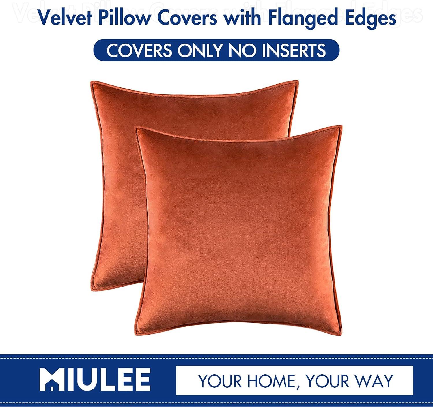 imageMIULEE Pack of 2 Navy Blue Decorative Velvet Throw Pillow Cover Soft Pillow Cover Soild Square Cushion Case for Sofa Bedroom Car 18x 18 Inch 45x 45cmOrange