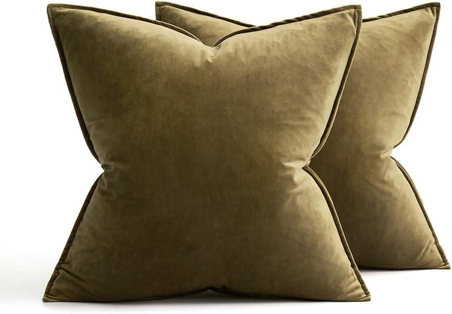 imageMIULEE Pack of 2 Navy Blue Decorative Velvet Throw Pillow Cover Soft Pillow Cover Soild Square Cushion Case for Sofa Bedroom Car 18x 18 Inch 45x 45cmOlive Green