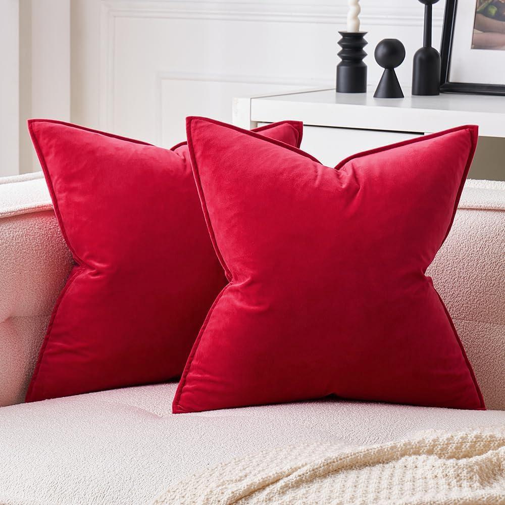 imageMIULEE Pack of 2 Navy Blue Decorative Velvet Throw Pillow Cover Soft Pillow Cover Soild Square Cushion Case for Sofa Bedroom Car 18x 18 Inch 45x 45cmRed