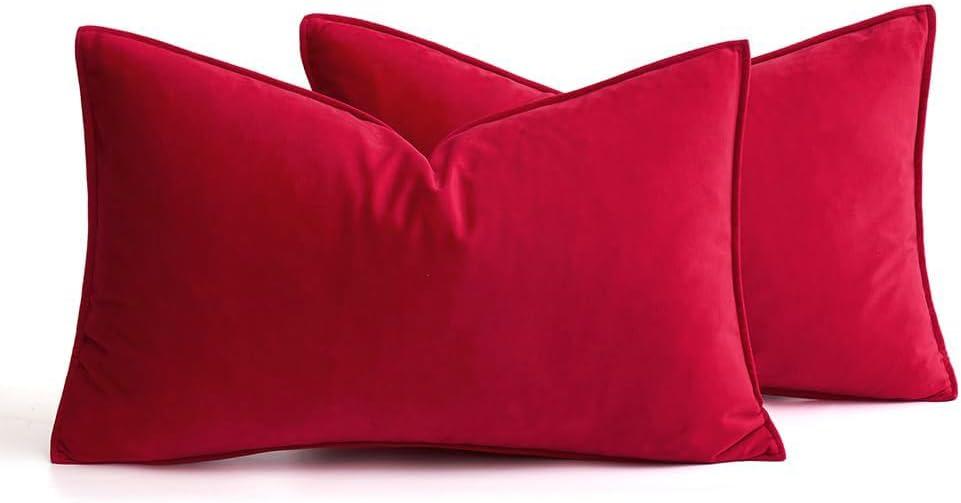 imageMIULEE Pack of 2 Navy Blue Decorative Velvet Throw Pillow Cover Soft Pillow Cover Soild Square Cushion Case for Sofa Bedroom Car 18x 18 Inch 45x 45cmRed