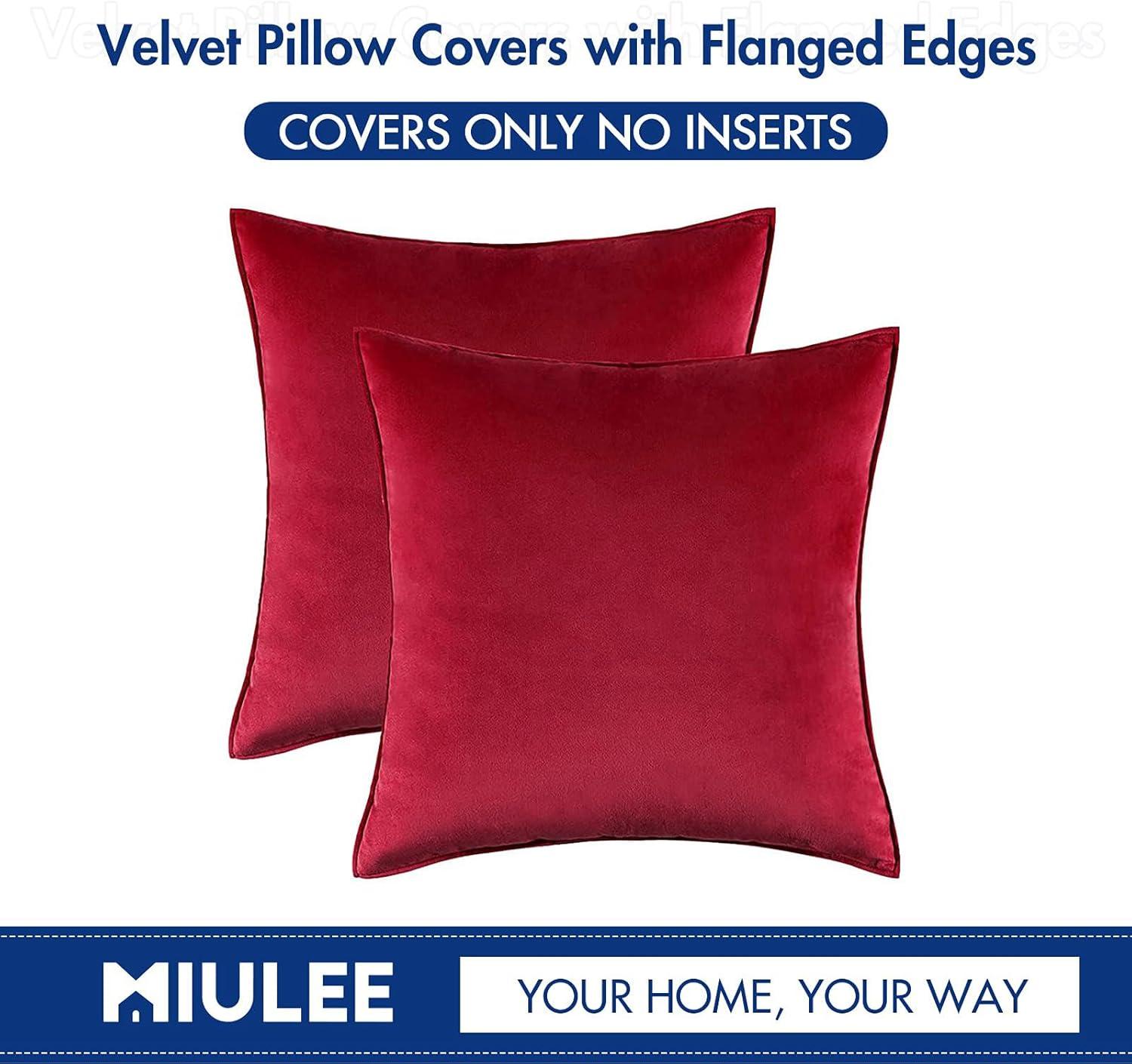 imageMIULEE Pack of 2 Navy Blue Decorative Velvet Throw Pillow Cover Soft Pillow Cover Soild Square Cushion Case for Sofa Bedroom Car 18x 18 Inch 45x 45cmRed
