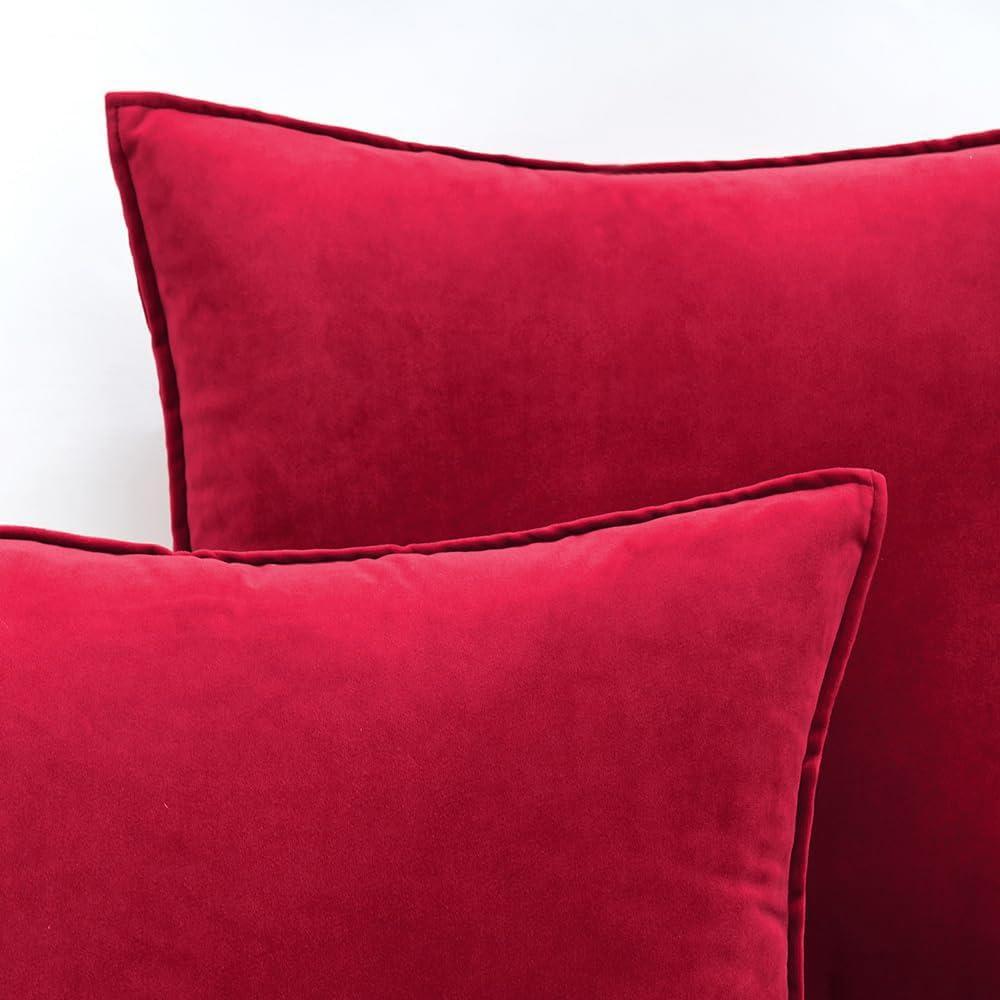 imageMIULEE Pack of 2 Navy Blue Decorative Velvet Throw Pillow Cover Soft Pillow Cover Soild Square Cushion Case for Sofa Bedroom Car 18x 18 Inch 45x 45cmRed