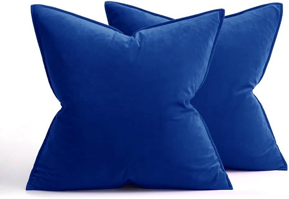 imageMIULEE Pack of 2 Navy Blue Decorative Velvet Throw Pillow Cover Soft Pillow Cover Soild Square Cushion Case for Sofa Bedroom Car 18x 18 Inch 45x 45cmRoyal Blue