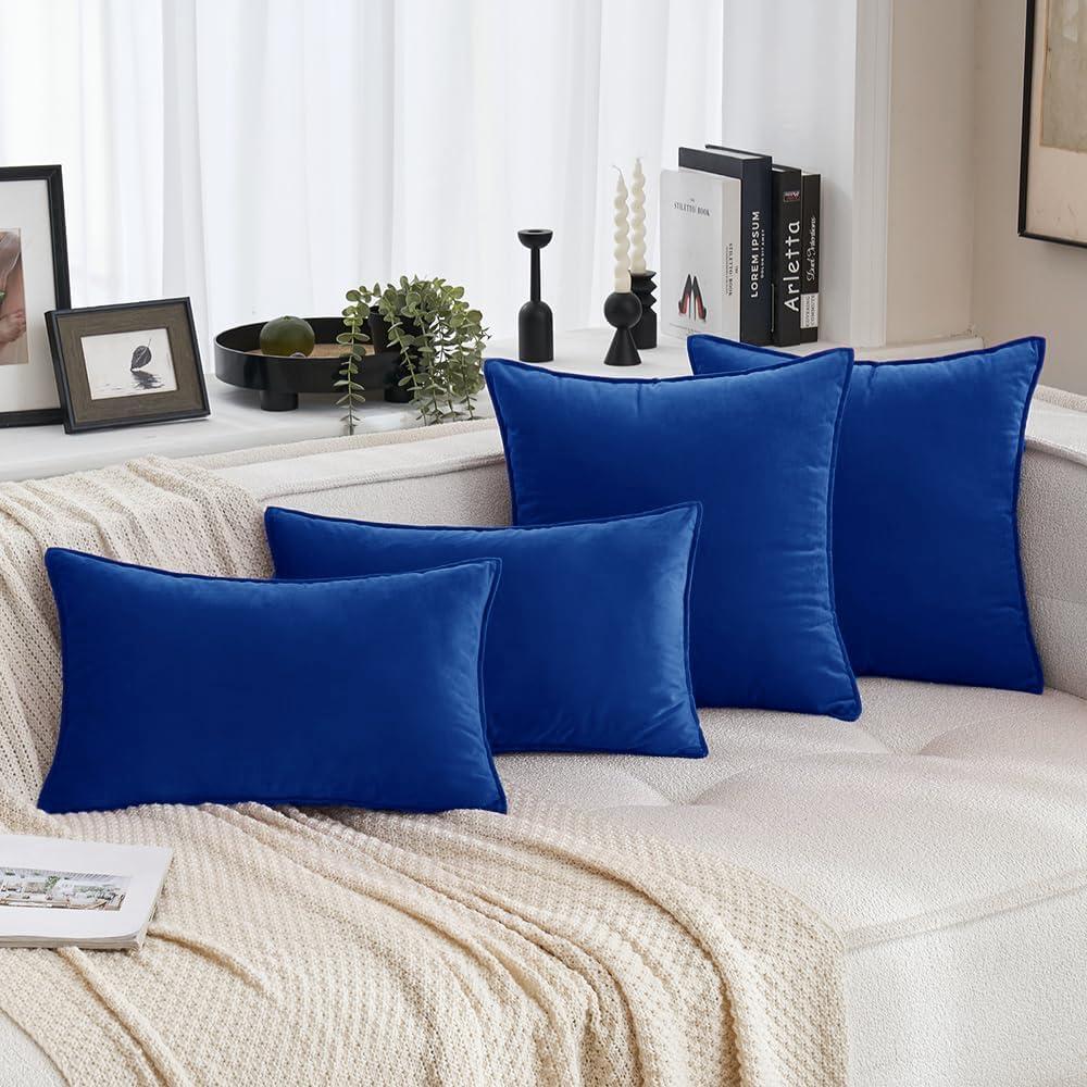 imageMIULEE Pack of 2 Navy Blue Decorative Velvet Throw Pillow Cover Soft Pillow Cover Soild Square Cushion Case for Sofa Bedroom Car 18x 18 Inch 45x 45cmRoyal Blue