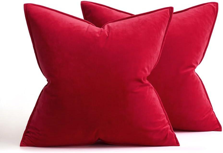 imageMIULEE Pack of 2 Navy Blue Decorative Velvet Throw Pillow Cover Soft Pillow Cover Soild Square Cushion Case for Sofa Bedroom Car 18x 18 Inch 45x 45cmRed