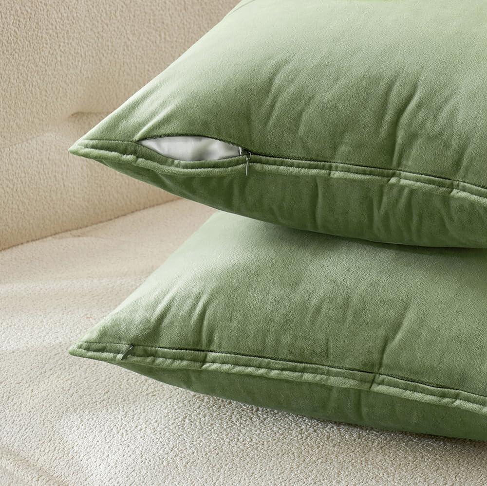 imageMIULEE Pack of 2 Navy Blue Decorative Velvet Throw Pillow Cover Soft Pillow Cover Soild Square Cushion Case for Sofa Bedroom Car 18x 18 Inch 45x 45cmSage Green